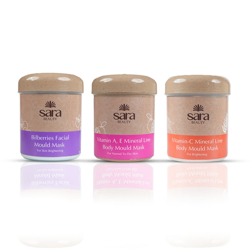 Sara Bilberries Face Mould Mask No 12  (IN  Jar) + V.A.E. Mineral Line Body Mould Mask No14  (IN JAR) + Vit-C Mineral Line Body Mould Mask No-13 ( IN JAR)